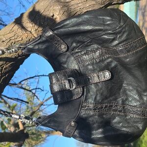 Brighton Black Leather Women's Bag Teal Lining Interior